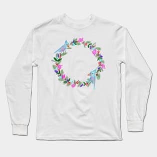 Christmas watercolor wreath bird Long Sleeve T-Shirt